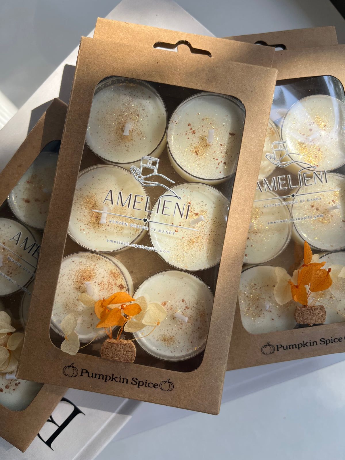 Teelichter „PUMPKIN SPICE“| 6er Geschenkset - handgegossen aus Sojawachs