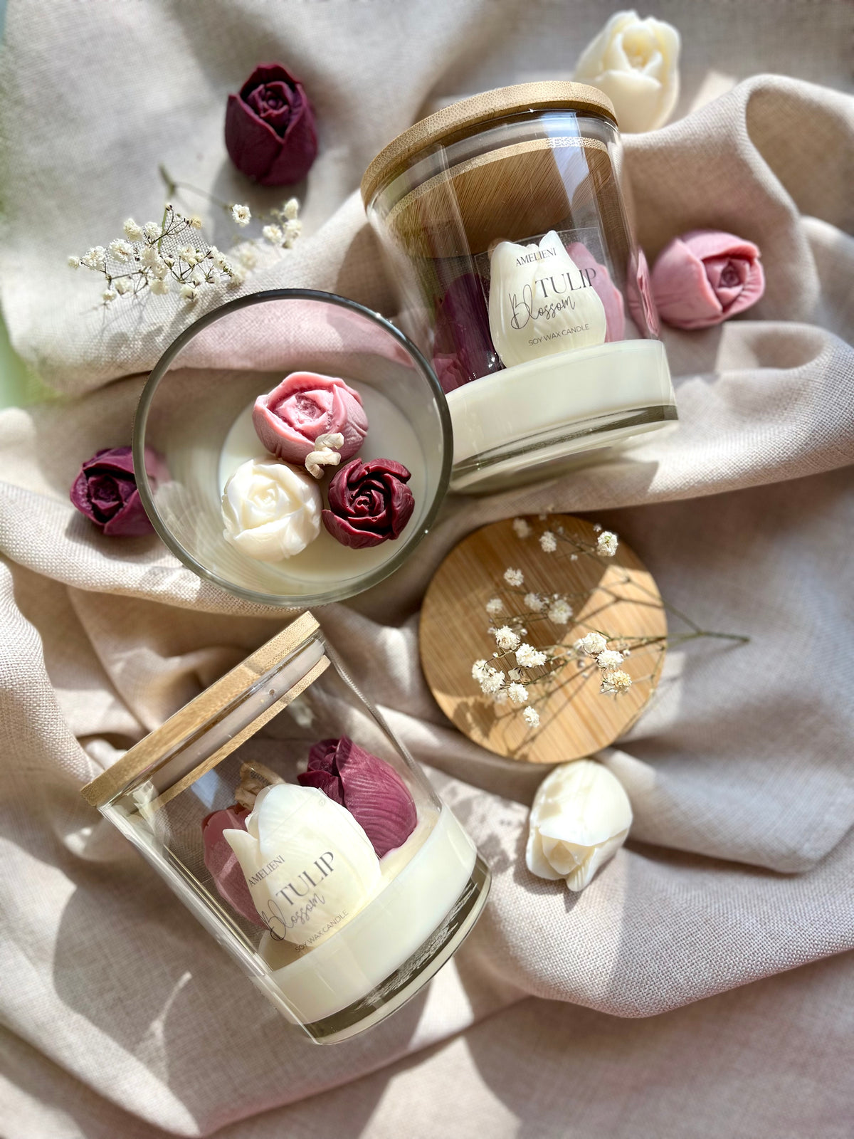 Bloom „Trio“ – Kerzenglas mit handgefertigter Tulpe