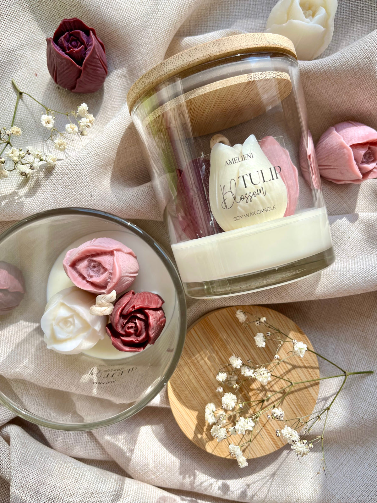 Bloom „Trio“ – Kerzenglas mit handgefertigter Tulpe
