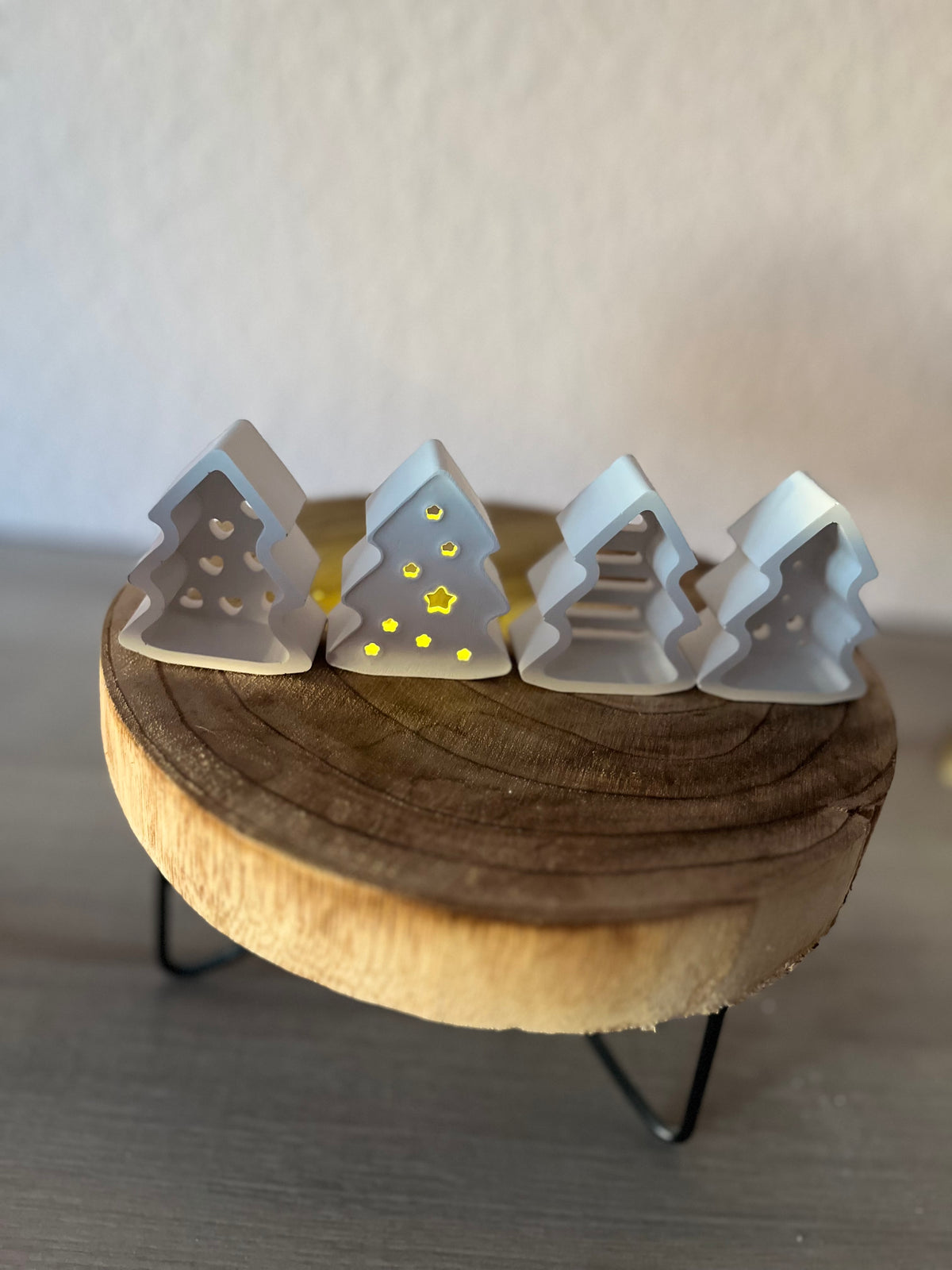Mini-Gipsbäumchen „Winterlicht“ – 4er Set