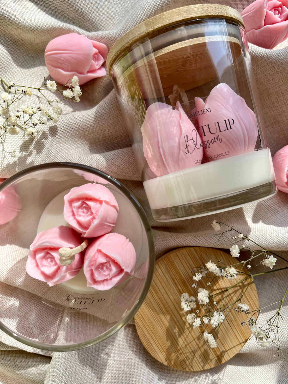 Tulip Bloom „Rosé“ – Kerzenglas mit handgefertigter Tulpe