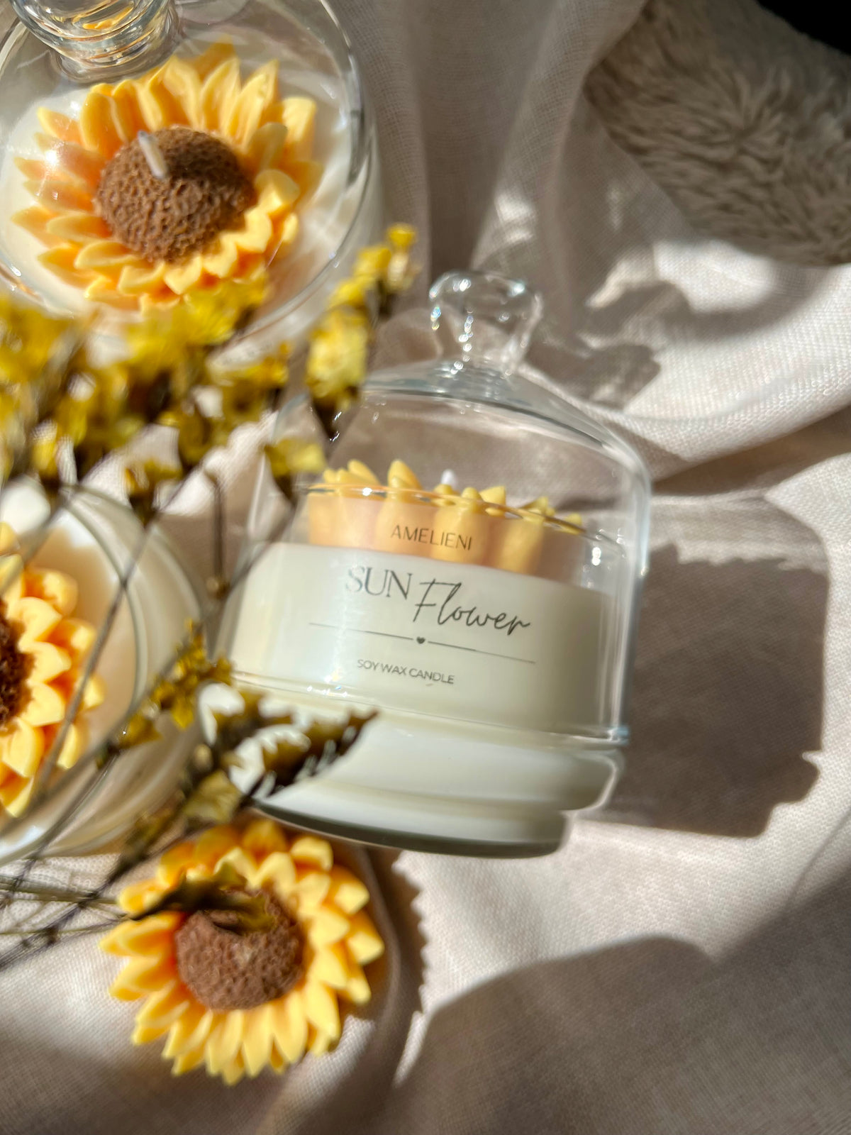 SUN Flower Kerzenglas mit Glasglocke | handgegossen