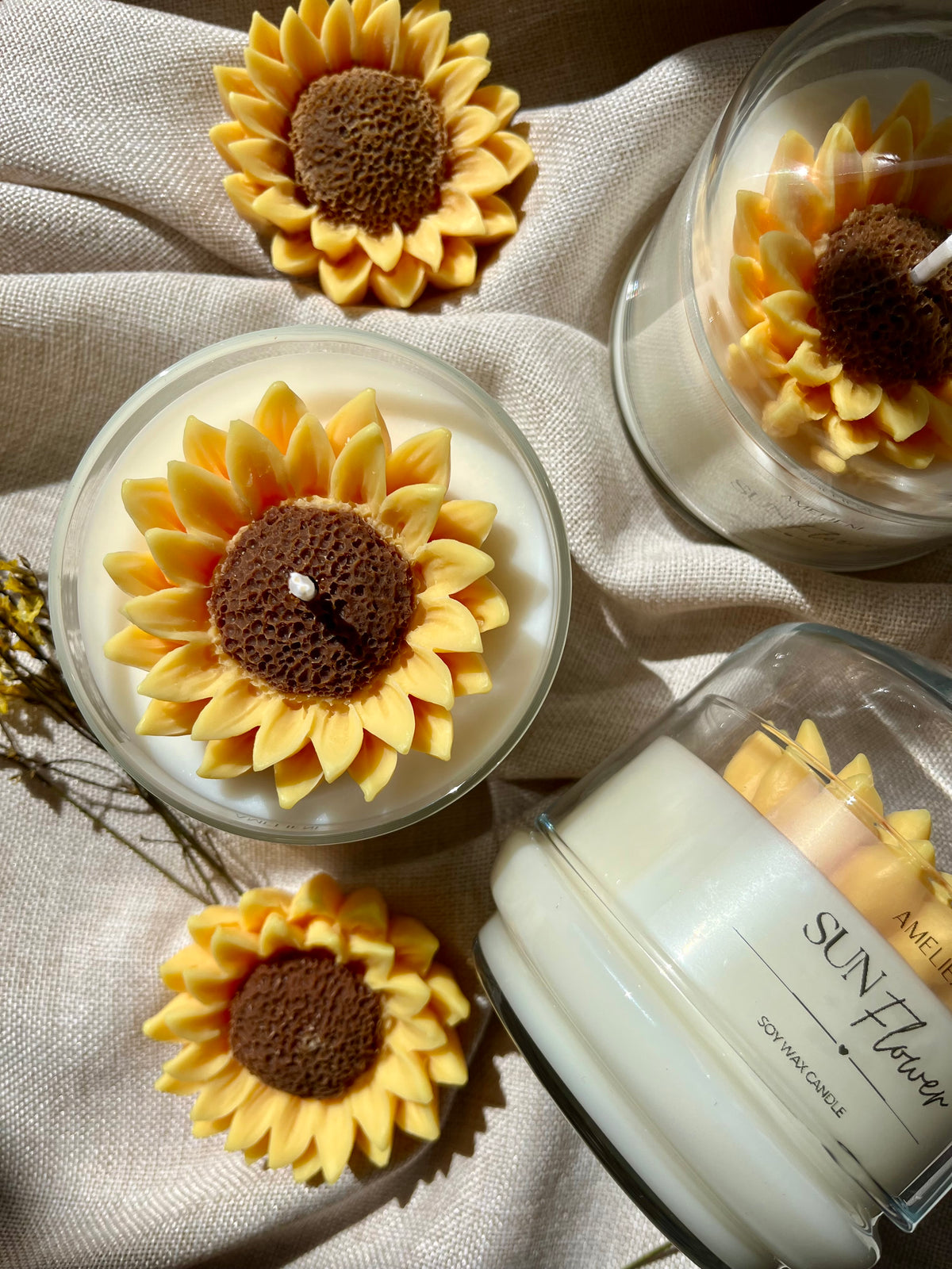 SUN Flower Kerzenglas mit Glasglocke | handgegossen