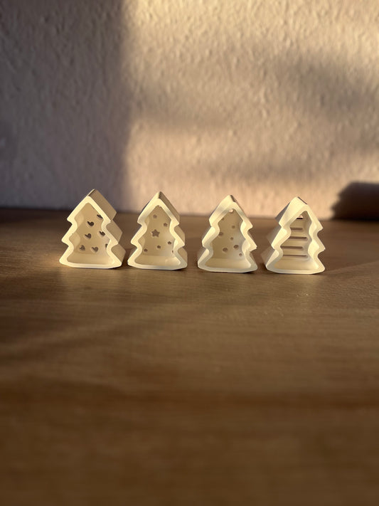 Mini-Gipsbäumchen „Winterlicht“ – 4er Set