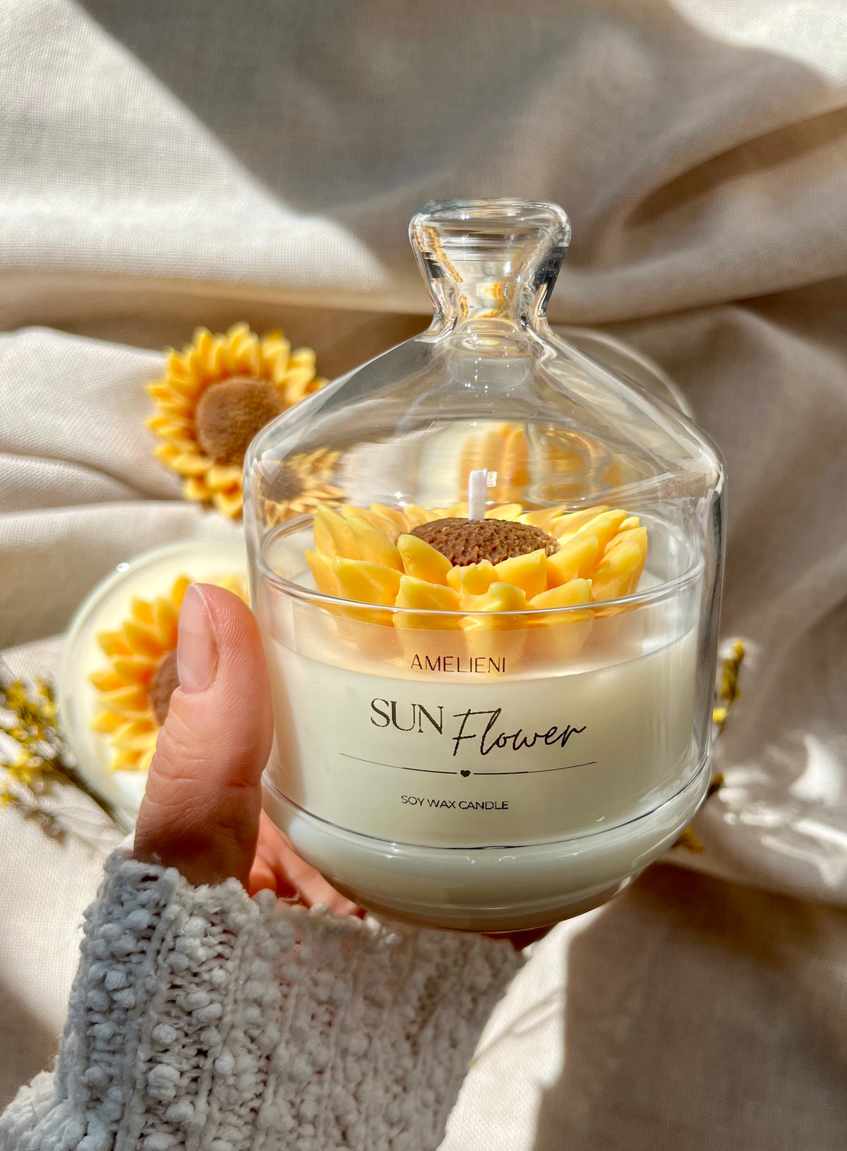 SUN Flower Kerzenglas mit Glasglocke | handgegossen