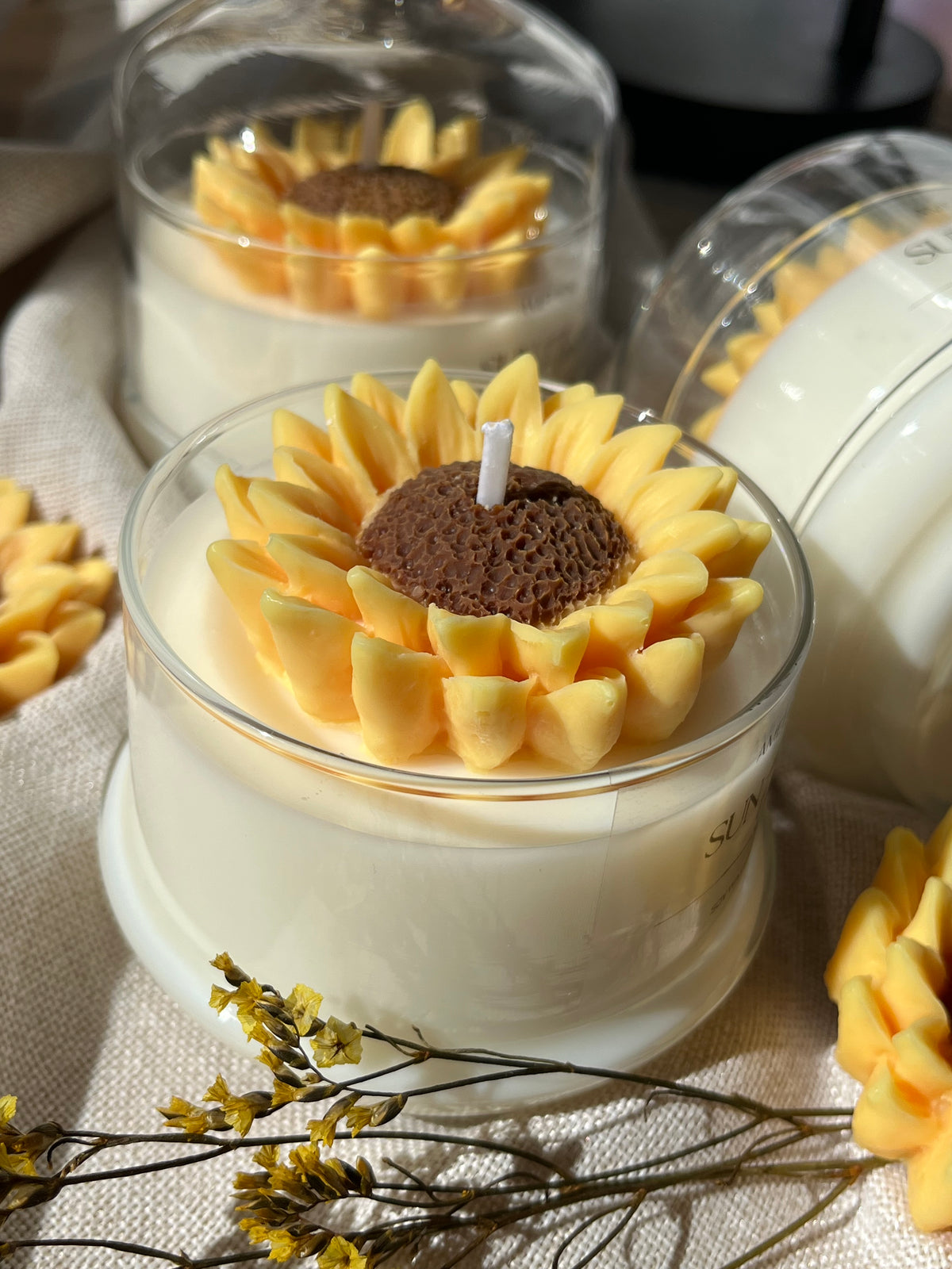 SUN Flower Kerzenglas mit Glasglocke | handgegossen
