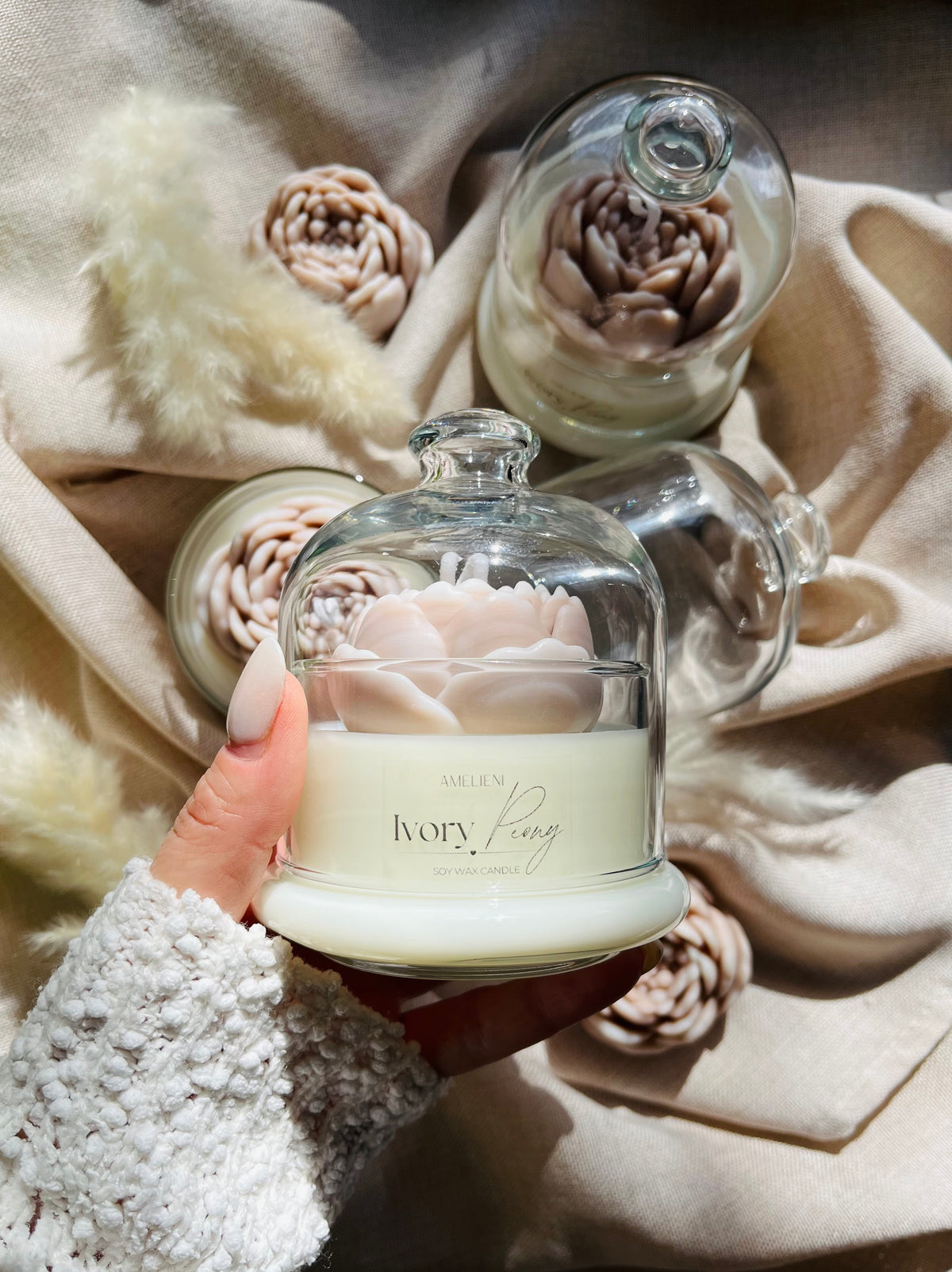 Ivory Peony | Kerzenglas mit Glasglocke