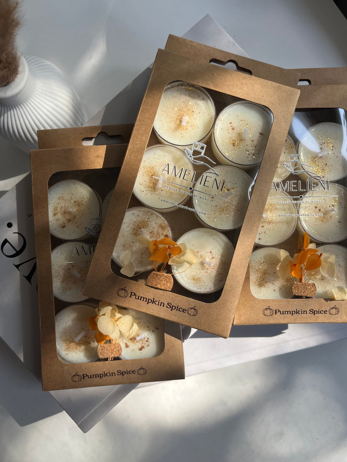 Teelichter „PUMPKIN SPICE“| 6er Geschenkset - handgegossen aus Sojawachs
