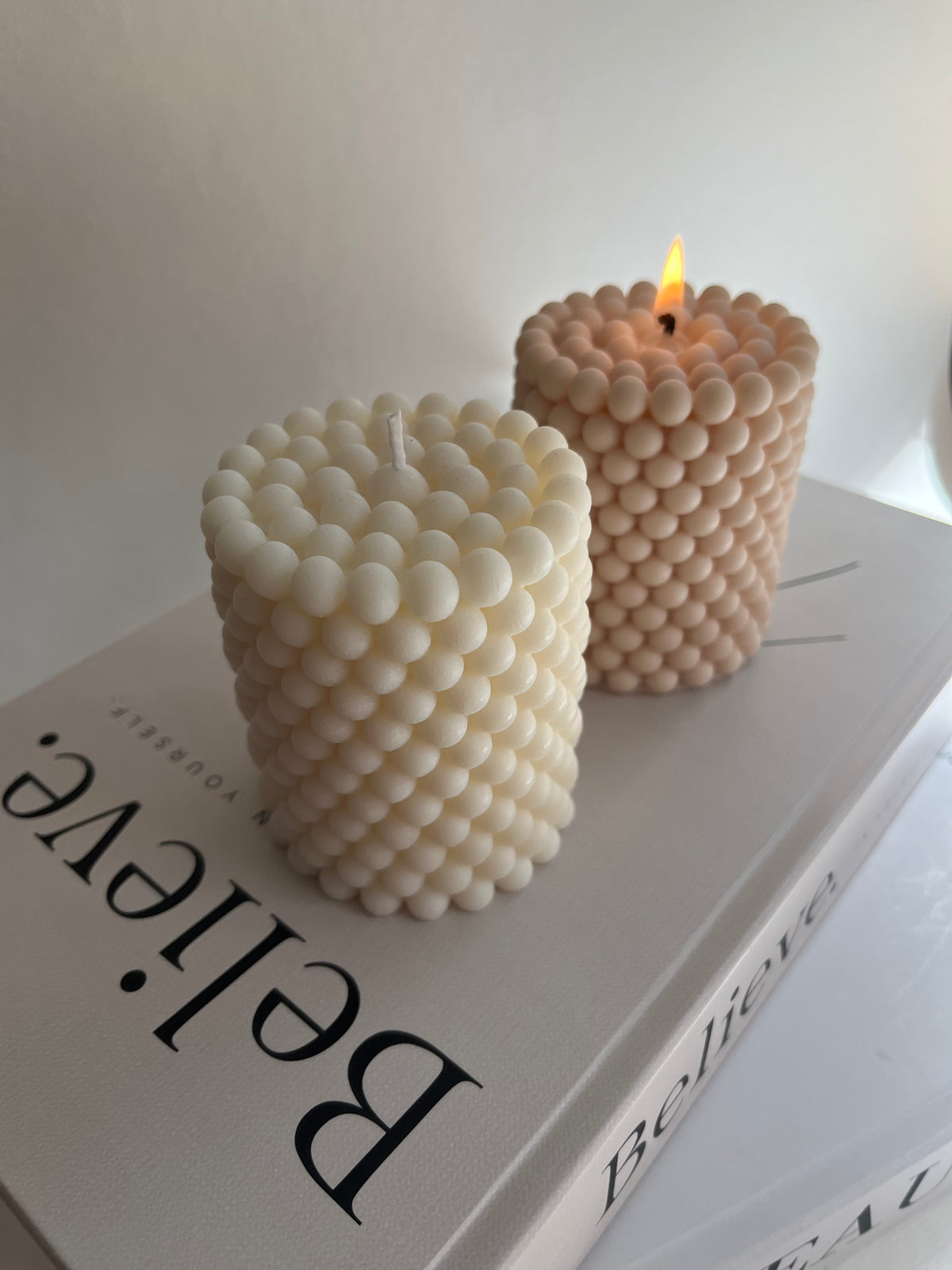 Bubble Stumpenkerze|handgegossen aus Rapswachs