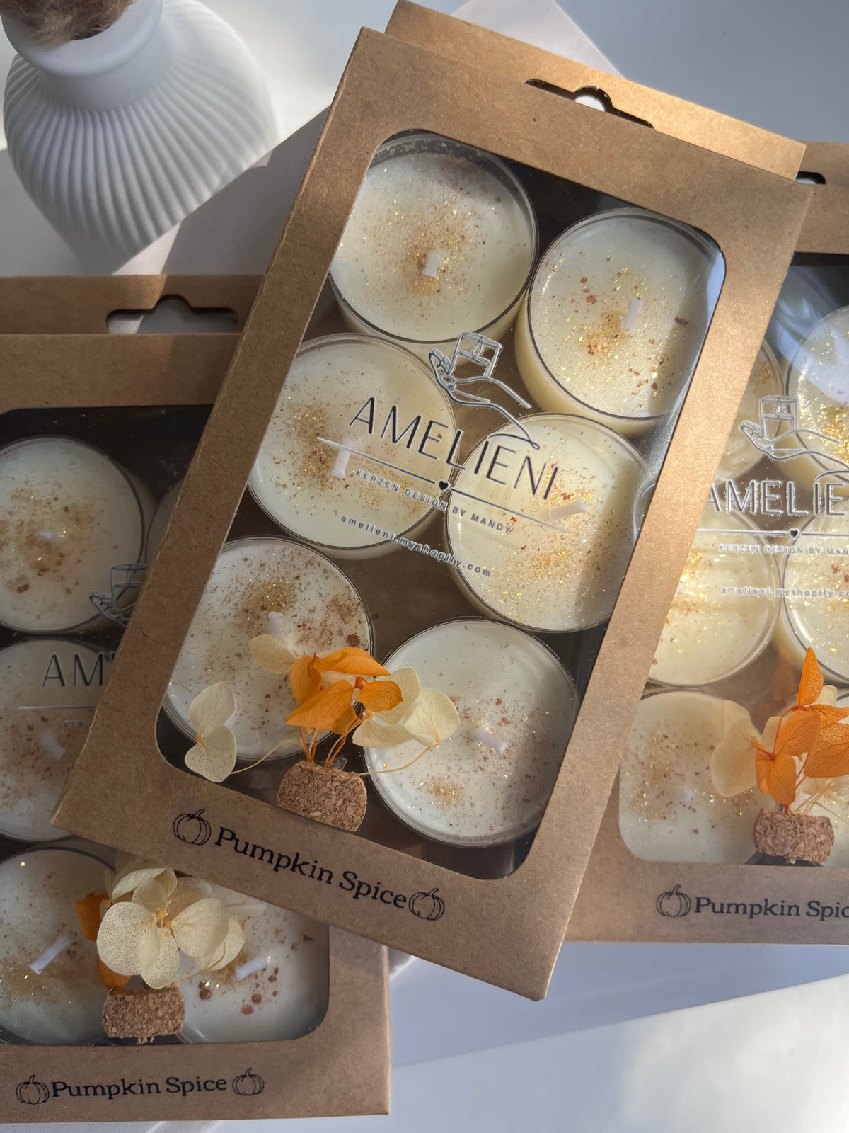 Teelichter „PUMPKIN SPICE“| 6er Geschenkset - handgegossen aus Sojawachs