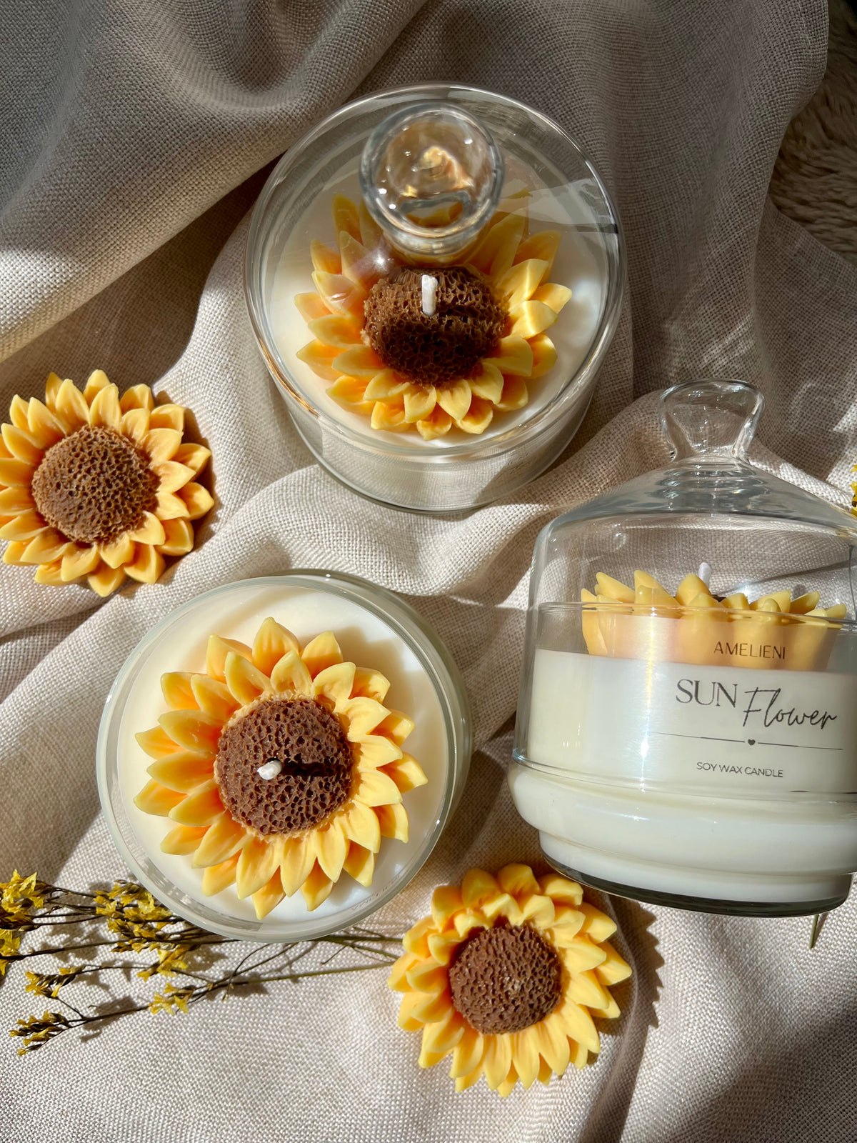 SUN Flower Kerzenglas mit Glasglocke | handgegossen