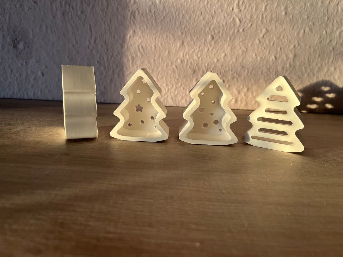Mini-Gipsbäumchen „Winterlicht“ – 4er Set