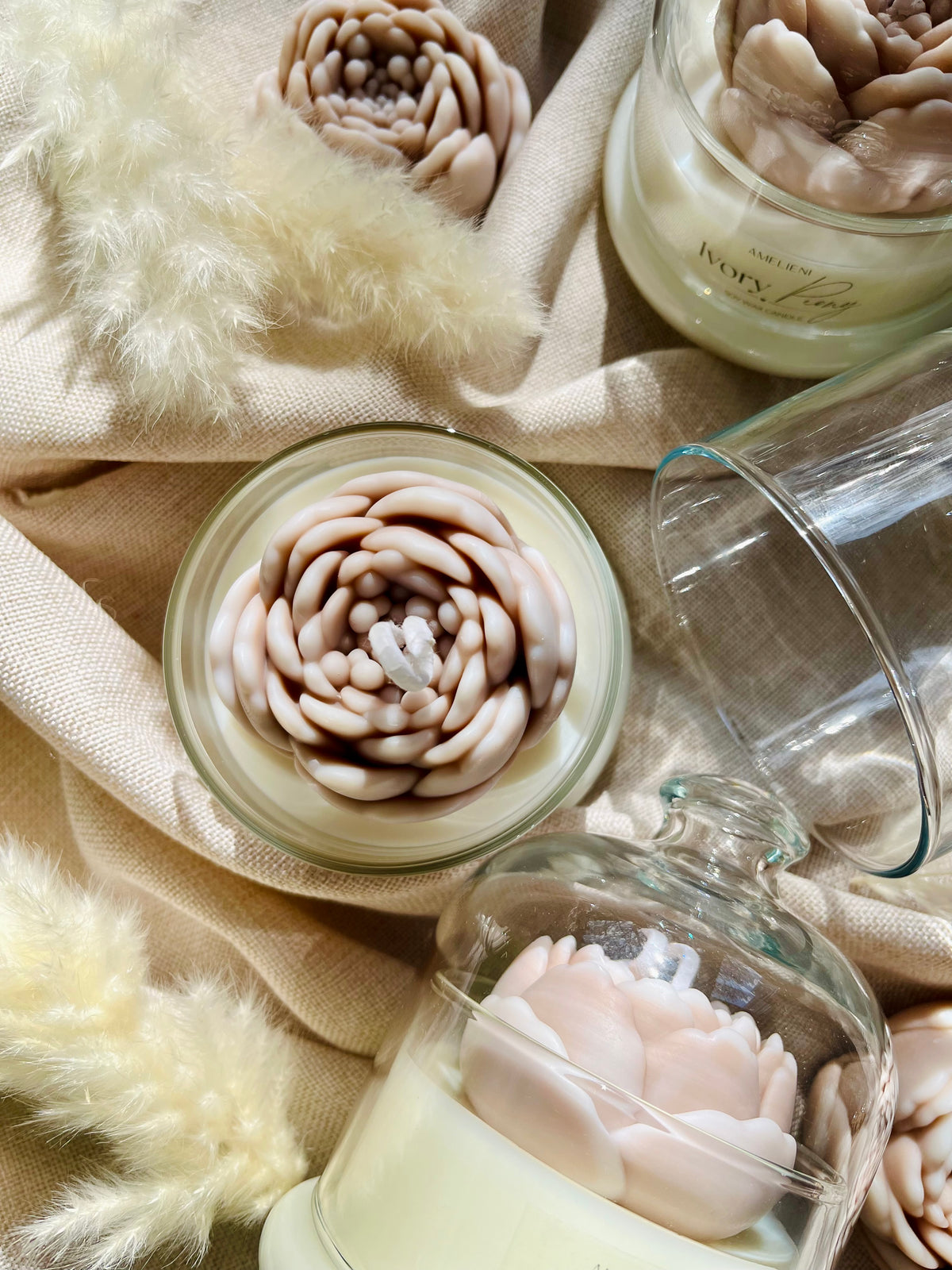 Ivory Peony | Kerzenglas mit Glasglocke