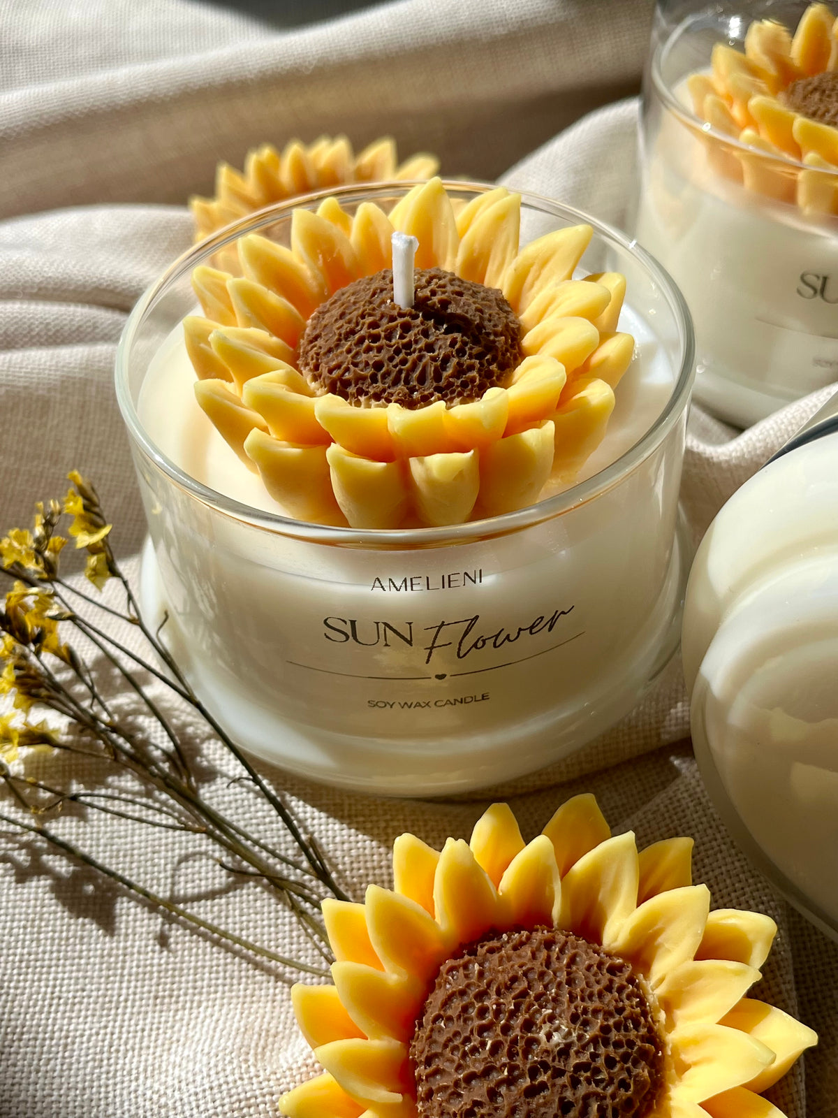 SUN Flower Kerzenglas mit Glasglocke | handgegossen