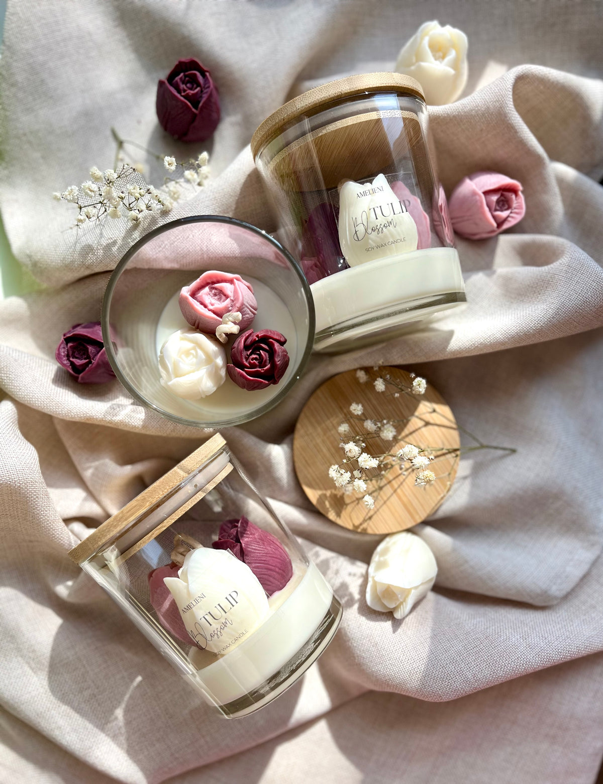 Bloom „Trio“ – Kerzenglas mit handgefertigter Tulpe