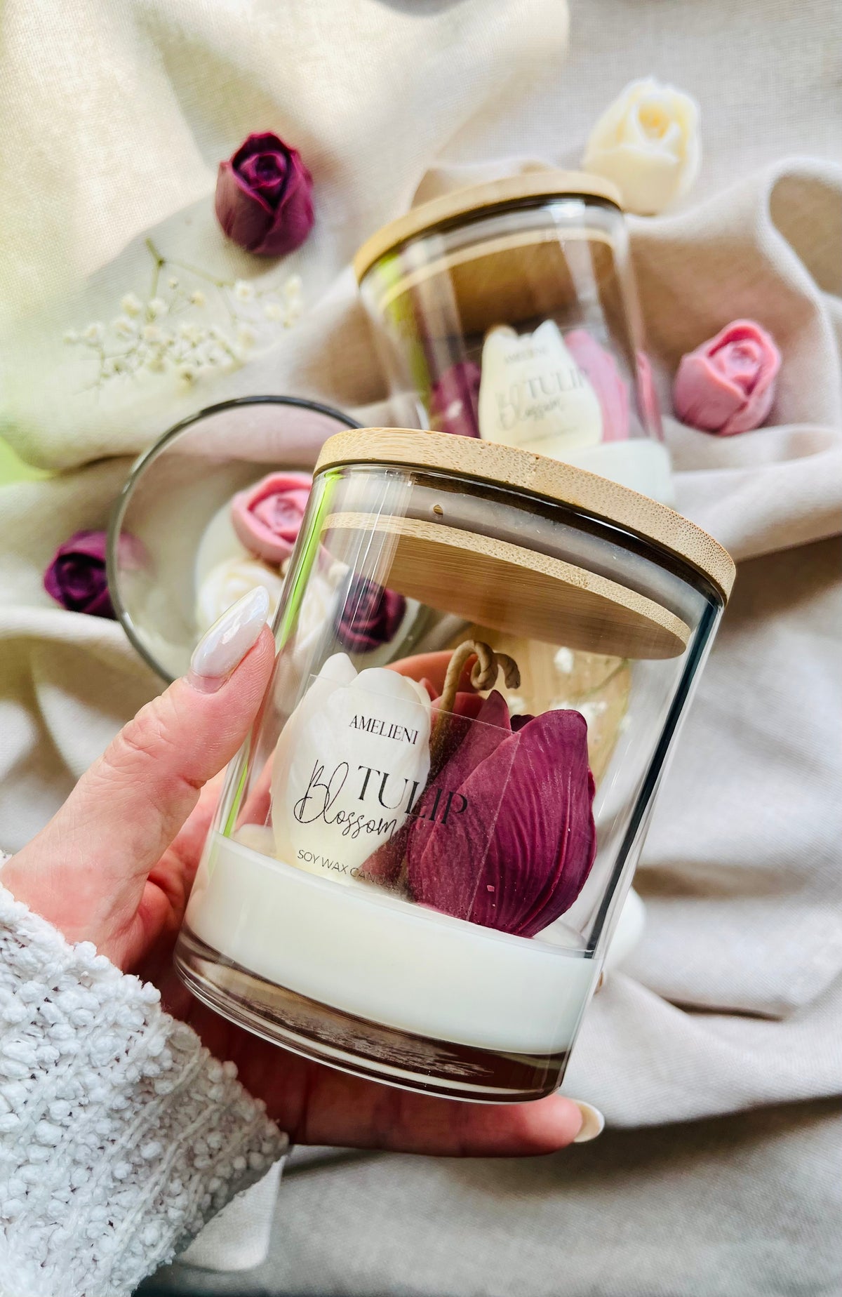 Bloom „Trio“ – Kerzenglas mit handgefertigter Tulpe