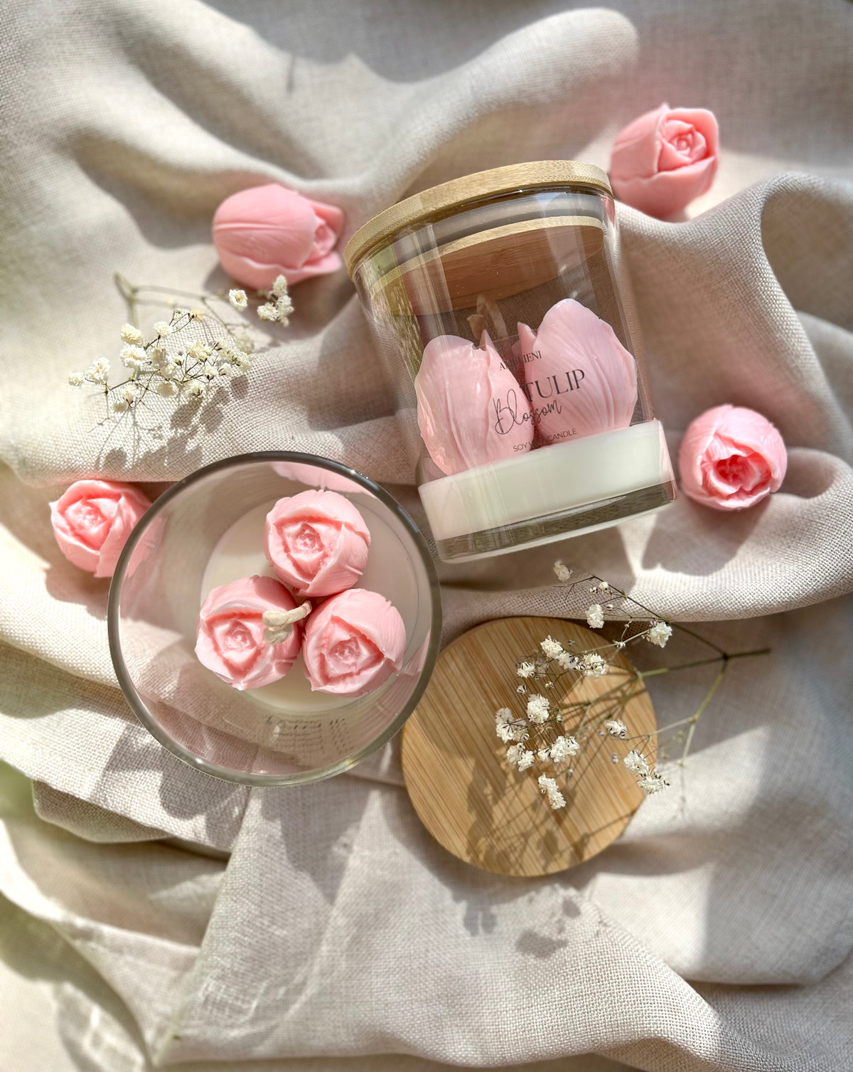 Tulip Bloom „Rosé“ – Kerzenglas mit handgefertigter Tulpe