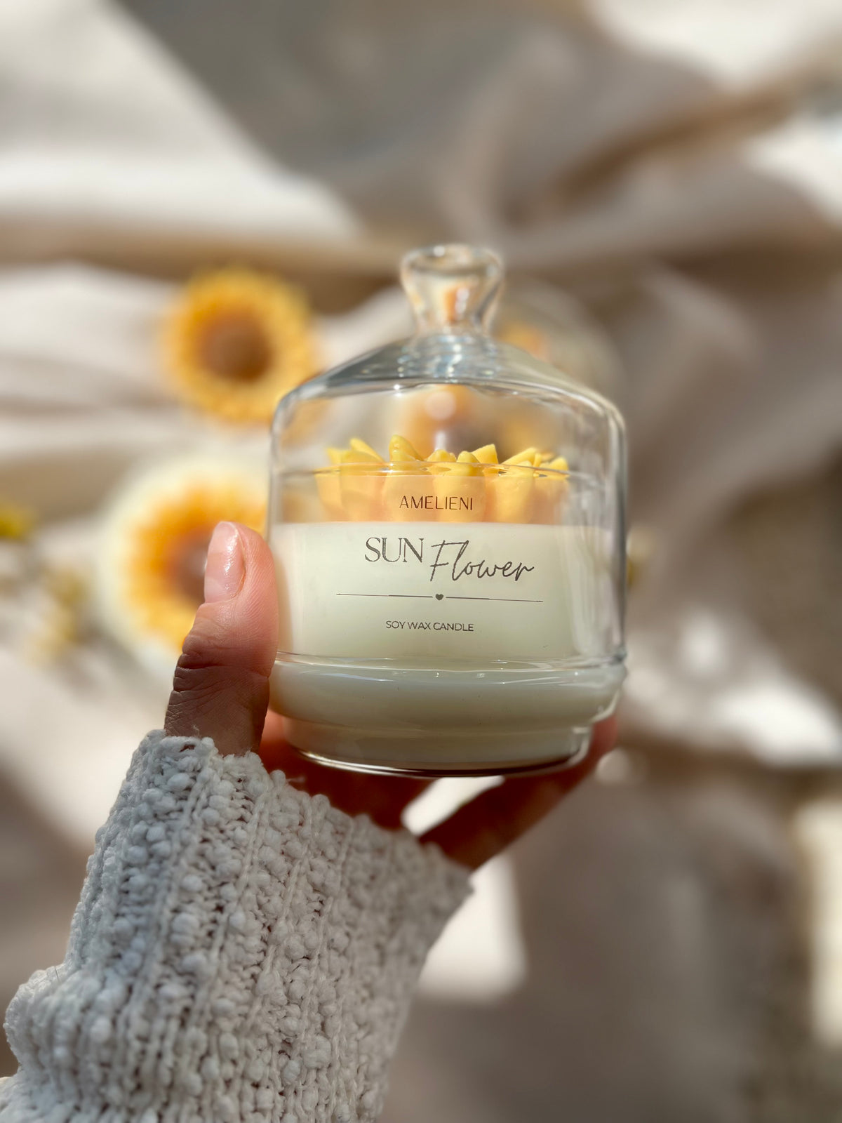 SUN Flower Kerzenglas mit Glasglocke | handgegossen
