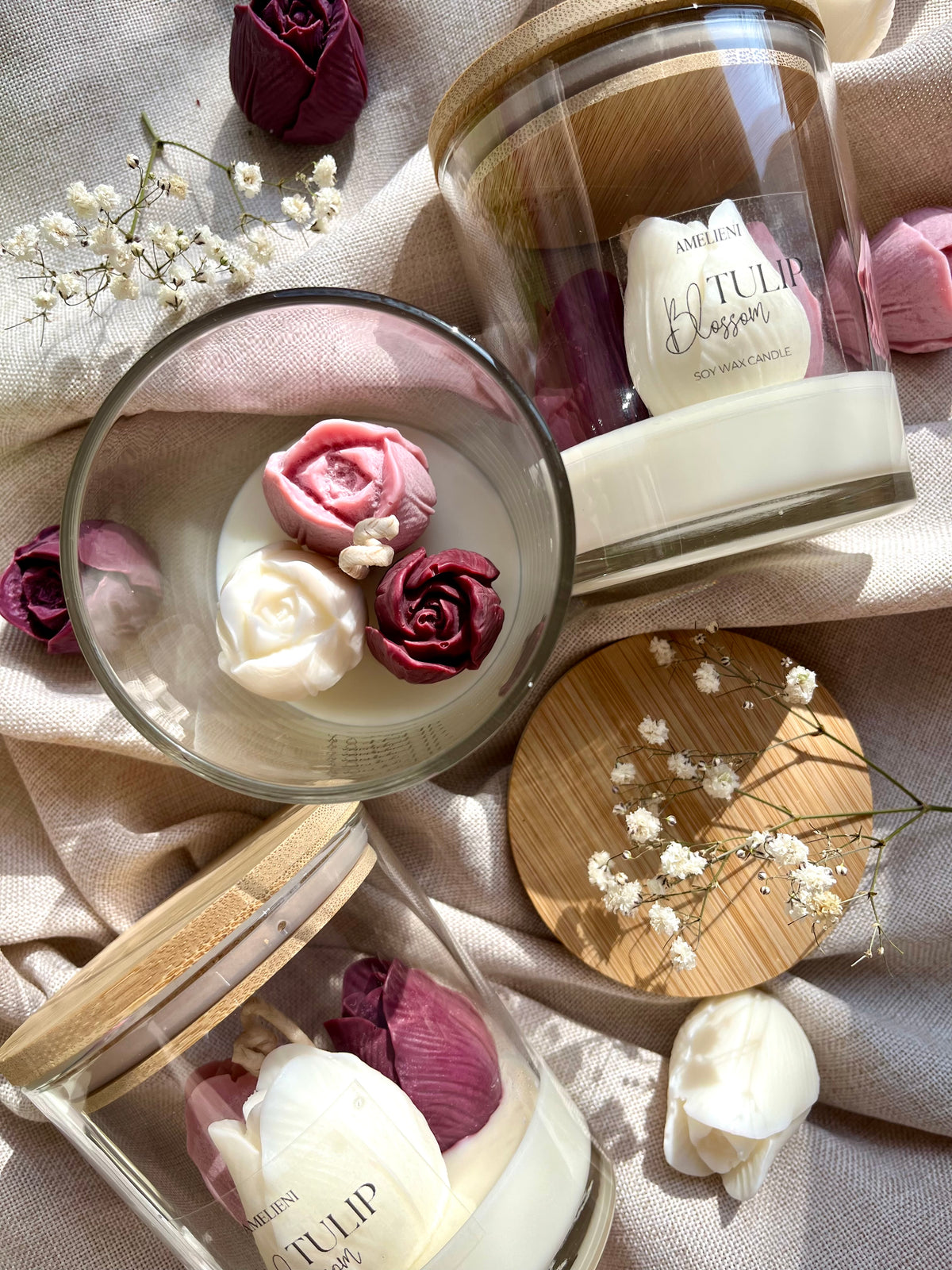 Bloom „Trio“ – Kerzenglas mit handgefertigter Tulpe