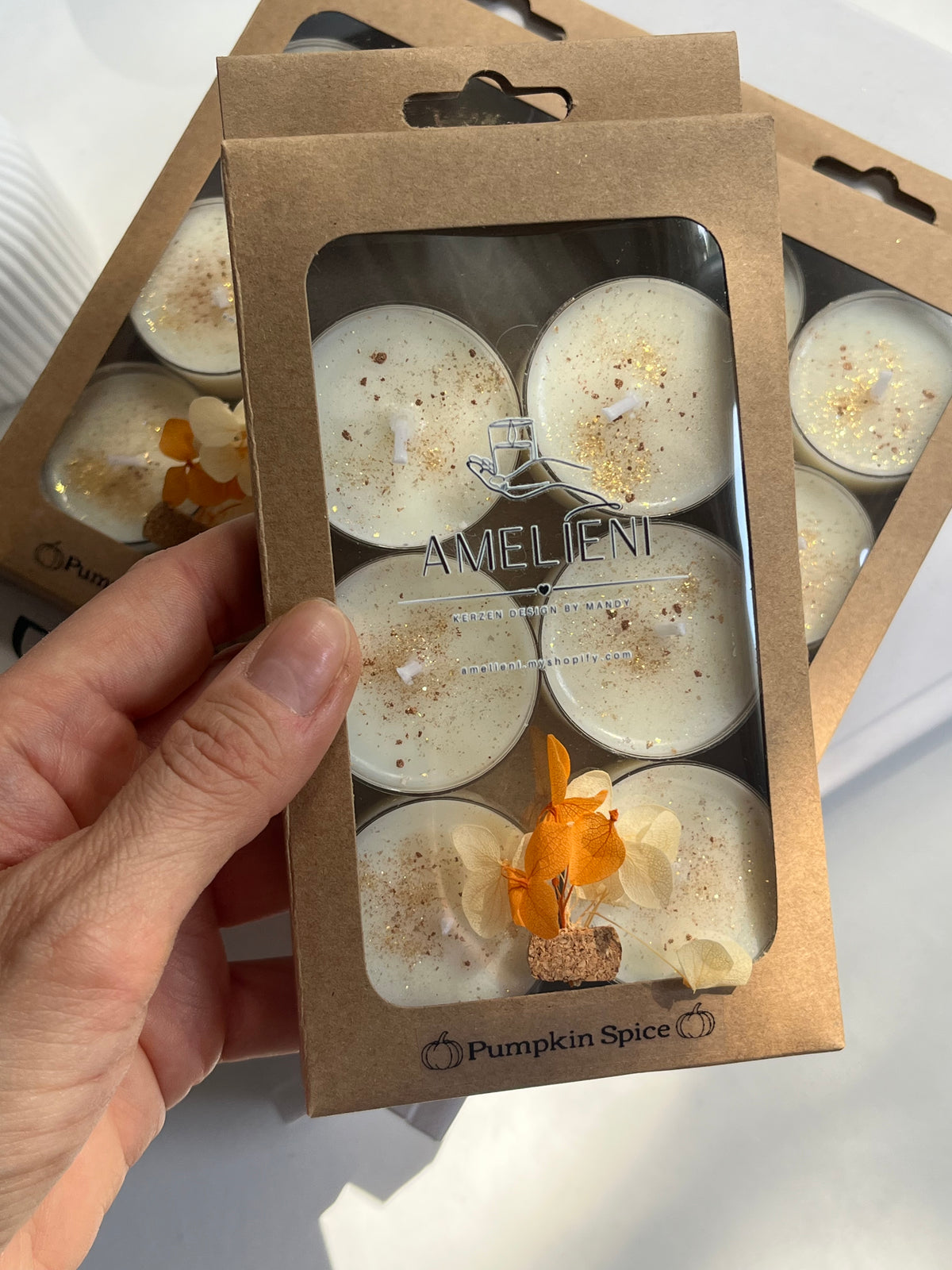 Teelichter „PUMPKIN SPICE“| 6er Geschenkset - handgegossen aus Sojawachs
