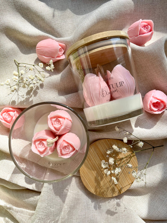 Tulip Bloom „Rosé“ – Kerzenglas mit handgefertigter Tulpe